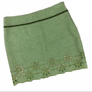 RACHELLE Lisette Wool Blend Green Tweed Mini Skirt Cut-out Flowers 2